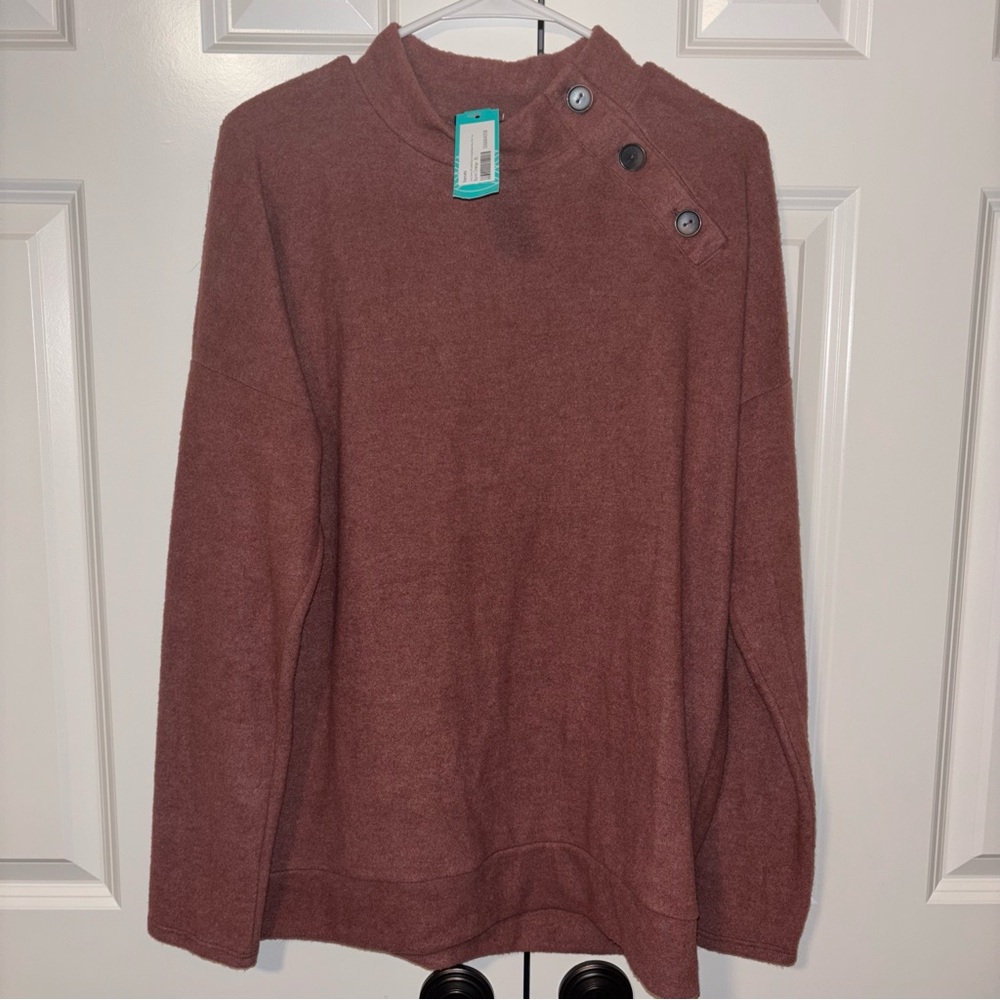 NWT Staccato Long Sleeve Brushed Button Detail Mock Neck Knit Top Women’s XL
